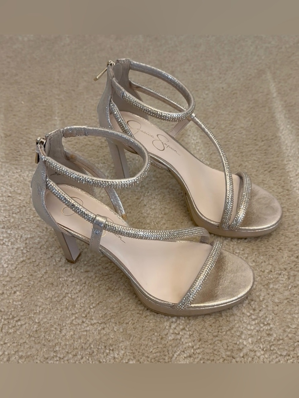 Jessica Simpson Rhinestone Heels Wedding 8.5 Gold Shimmer